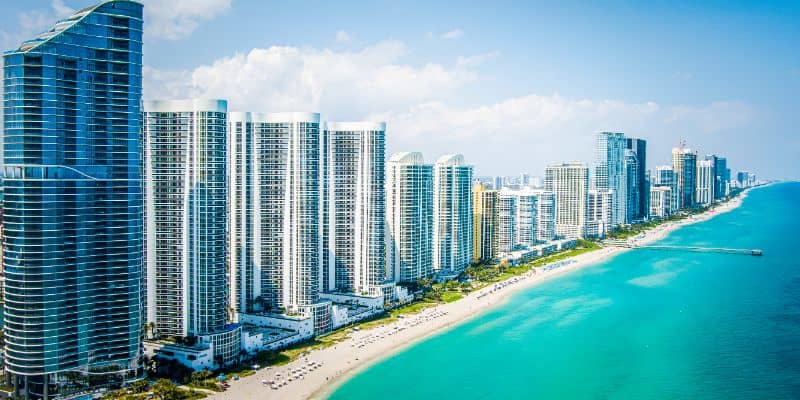 Miami coastline skyline representing land surveying services in Miami Florida
