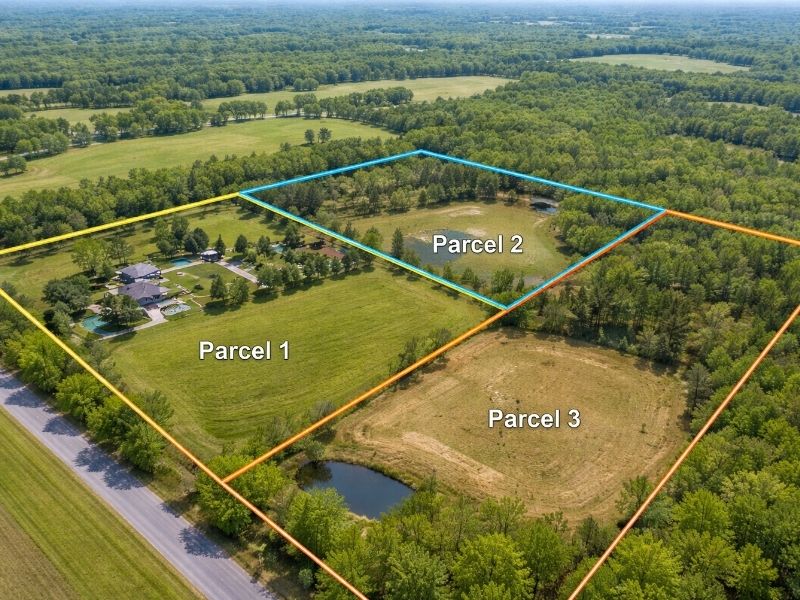 Aerial property map showing parcel boundaries used to help find property lines and identify land divisions and lot layouts