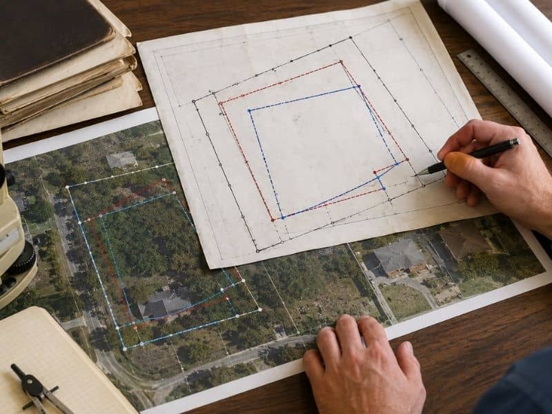 Survey mapping of conflicting property records and parcel boundaries for an older Miami property